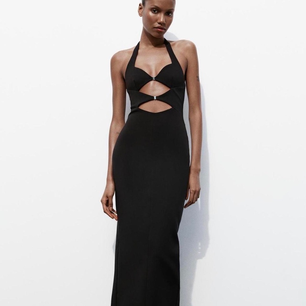 Zara cut out buckled halter dress black